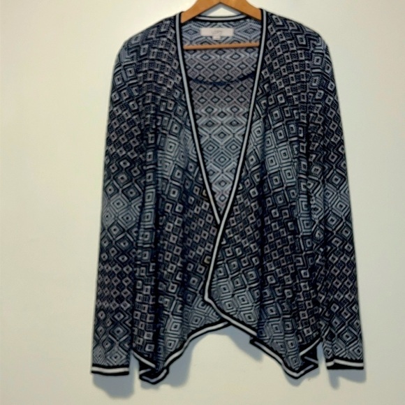 Women’s LOFT size Large ikat knitted open front cardi sweater top - Picture 1 of 7